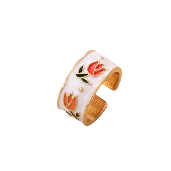 Anillo De Flor De Naranja Con Ribete Dorado